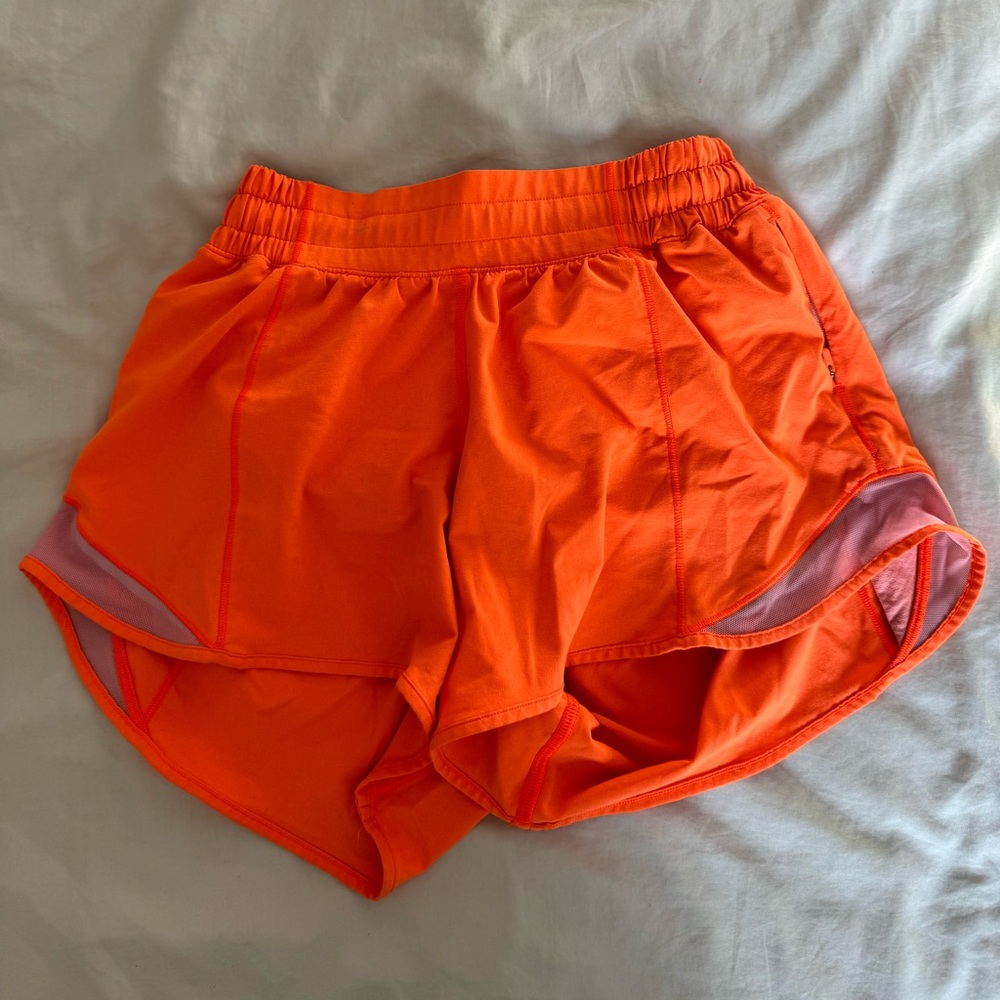 Lululemon Hotty Hot Shorts in Highlighter Orange | 4 inch inseam | Size 4 |